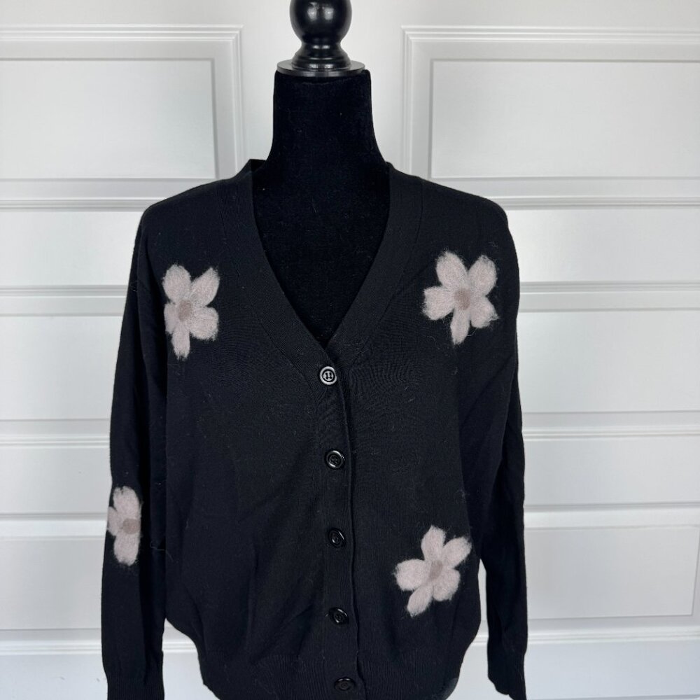 Aaeda Black Floral Cardigan
